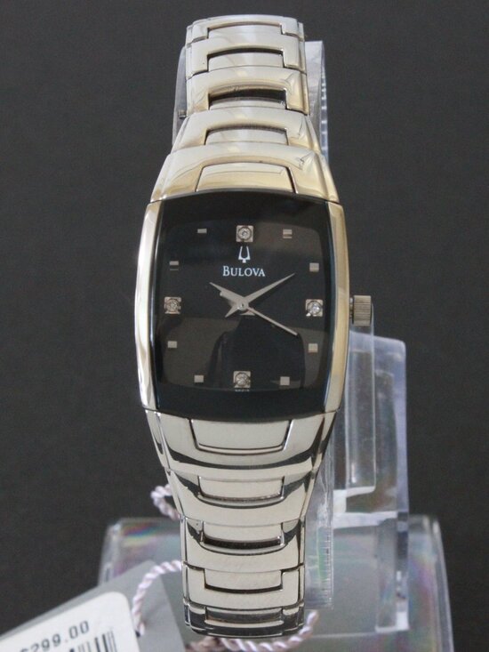 Bulova Ladies Classic Tonneau Style Quartz Watch Diamond Indices Black Dial 21mm main image 4